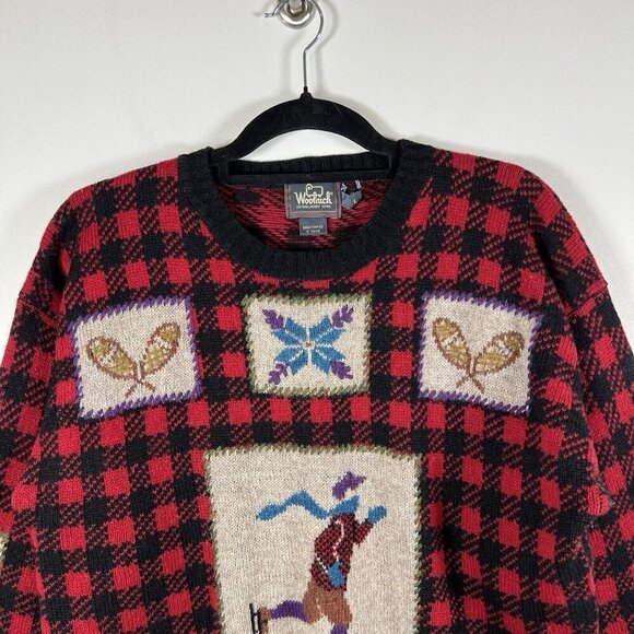 Woolrich VTG Women’s Wool Red Plaid Winter Recreation Ice-skater Sweater Size L - Picture 3 of 8